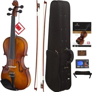 Cecilio 4/4 Violin Solid Wood with D'Addario Prelude Strings, Bow